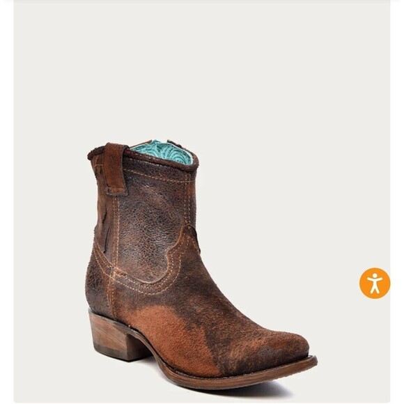 Corral Boots Womens Chocolate Lamb Round Toe Cowboy Bootie With Zipper 8.5M - Picture 1 of 11